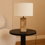 Rosie Travertine Lamp – Elegant Natural Stone with Cotton Shade
