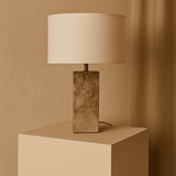 Rosie Travertine Lamp – Elegant Natural Stone with Cotton Shade