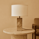 Rosie Travertine Lamp – Elegant Natural Stone with Cotton Shade