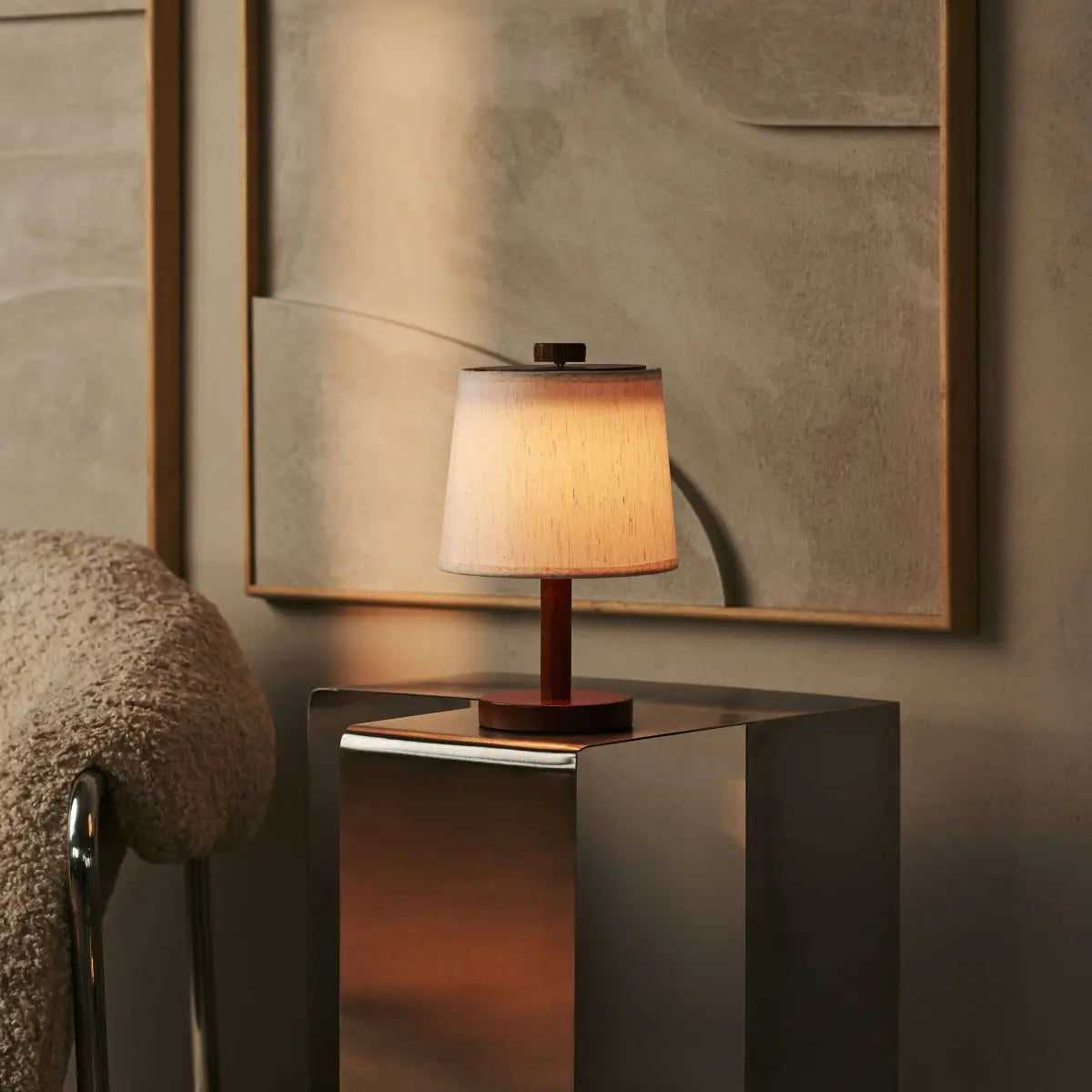 Rover Chestnut Brown Wooden Lamp – Rechargeable, Cordless & Dimmable Shade