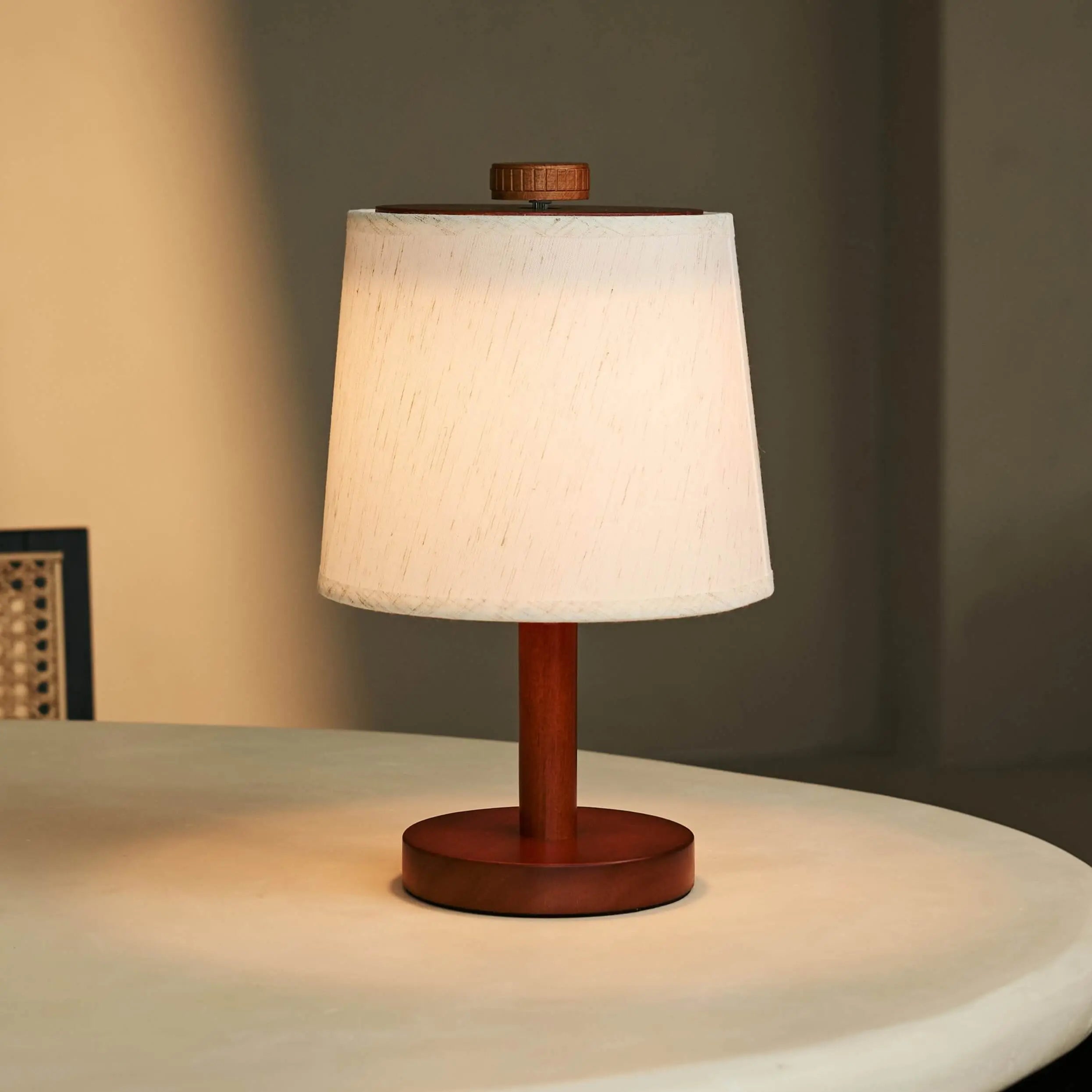 Rover Chestnut Brown Wooden Lamp – Rechargeable, Cordless & Dimmable Shade