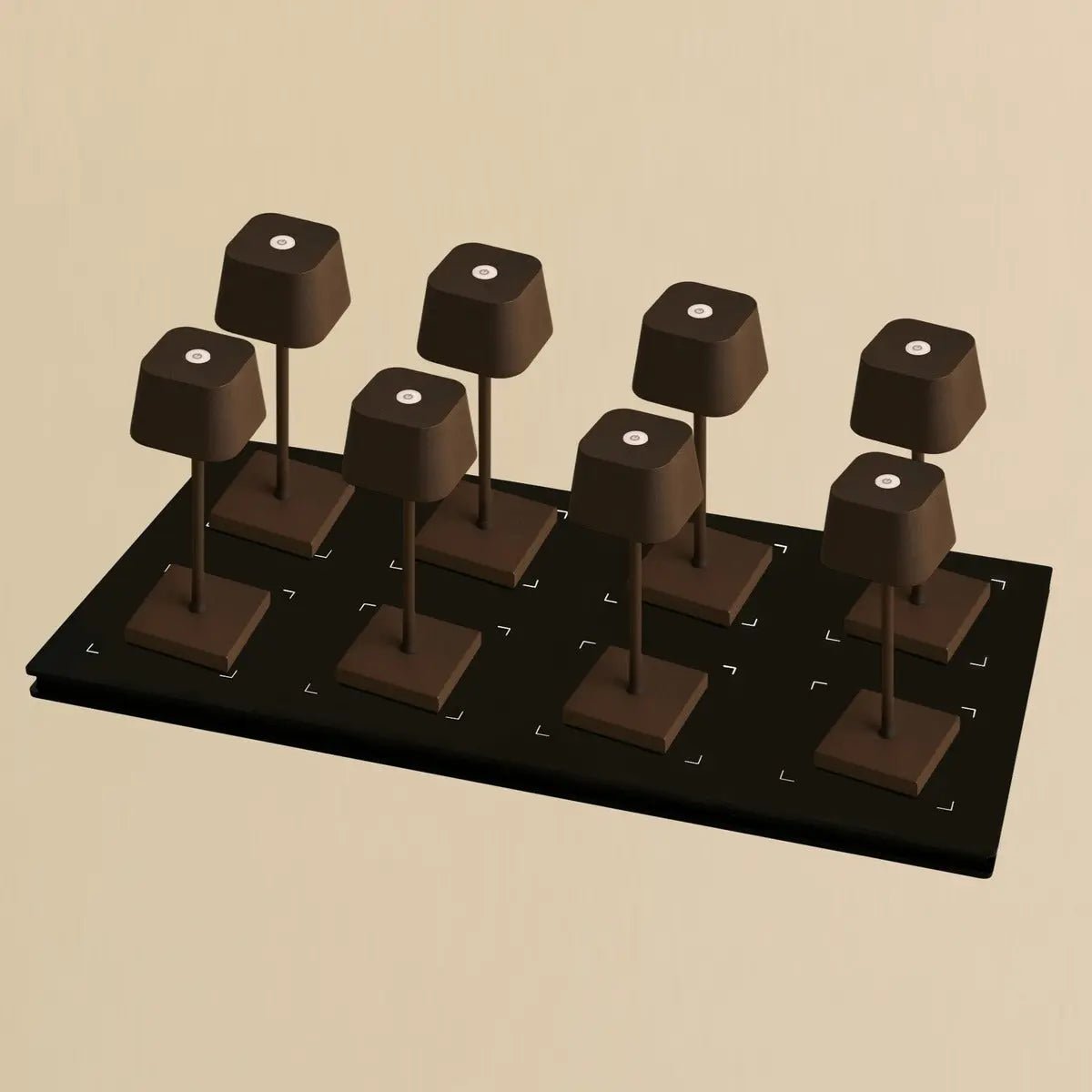 Combi Set Professional – 8 x Sarphati Mini Mocha Brown Rechargeable Table Lamps & 1 x Central Station Wireless Charging Station with Qi-Technology – Perfect for Restaurants, Hospitality & Hotels Tavellio