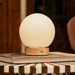 Flore Light Brown Wooden Lamp with Glass Bulb – Rechargeable & Dimmable Cordless Light - Tavellio