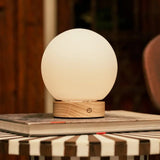 Flore Light Brown Wooden Lamp with Glass Bulb – Rechargeable & Dimmable Cordless Light - Tavellio