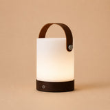 Avery Dark Brown Rechargeable Wooden Table Lamp | Leather Strap, Cordless & Dimmable