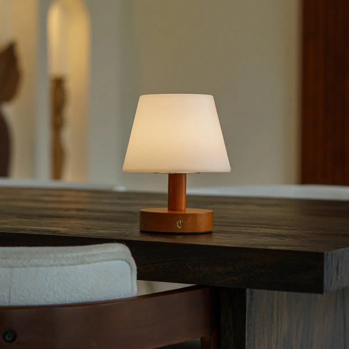Teddy Chestnut Brown Wooden Rechargeable Table Lamp | Dimmable & Cordless with 3 Light Modes - Tavellio