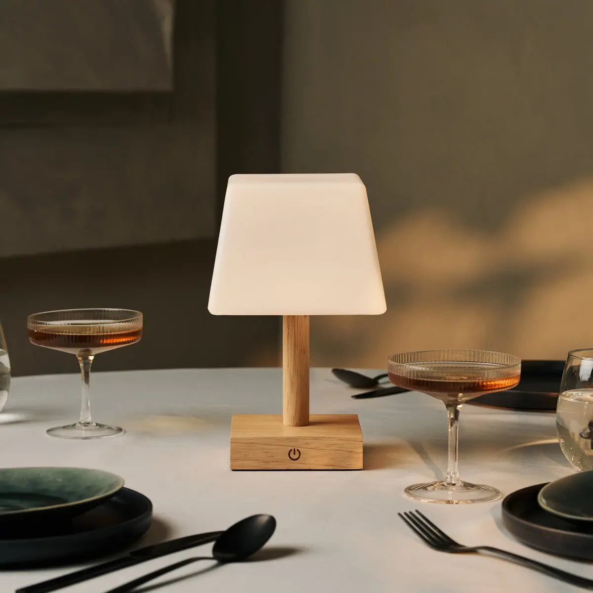 Tommy Light Brown Wooden Table Lamp with Glass - Rechargeable, Dimmable lamp, Cordless Lighting Tavellio