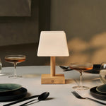 Tommy Light Brown Wooden Table Lamp with Glass - Rechargeable, Dimmable lamp, Cordless Lighting Tavellio