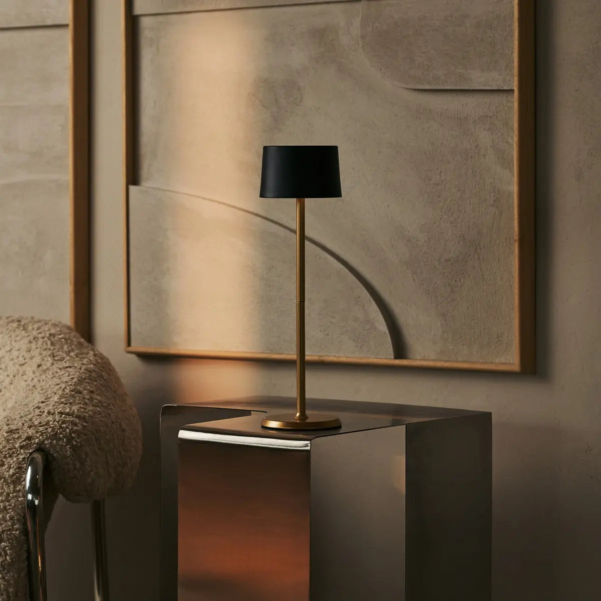 David Black & Gold Rechargeable Table Lamp 2 in 1 with Adjustable Height – Dimmable & Cordless with 120 Hours Battery