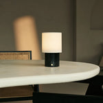 Dou Black / Nero Marquina – Marble Rechargeable Table Lamp – Cordless, 3 Light Modes & With Linen Interchangeable Lampshade