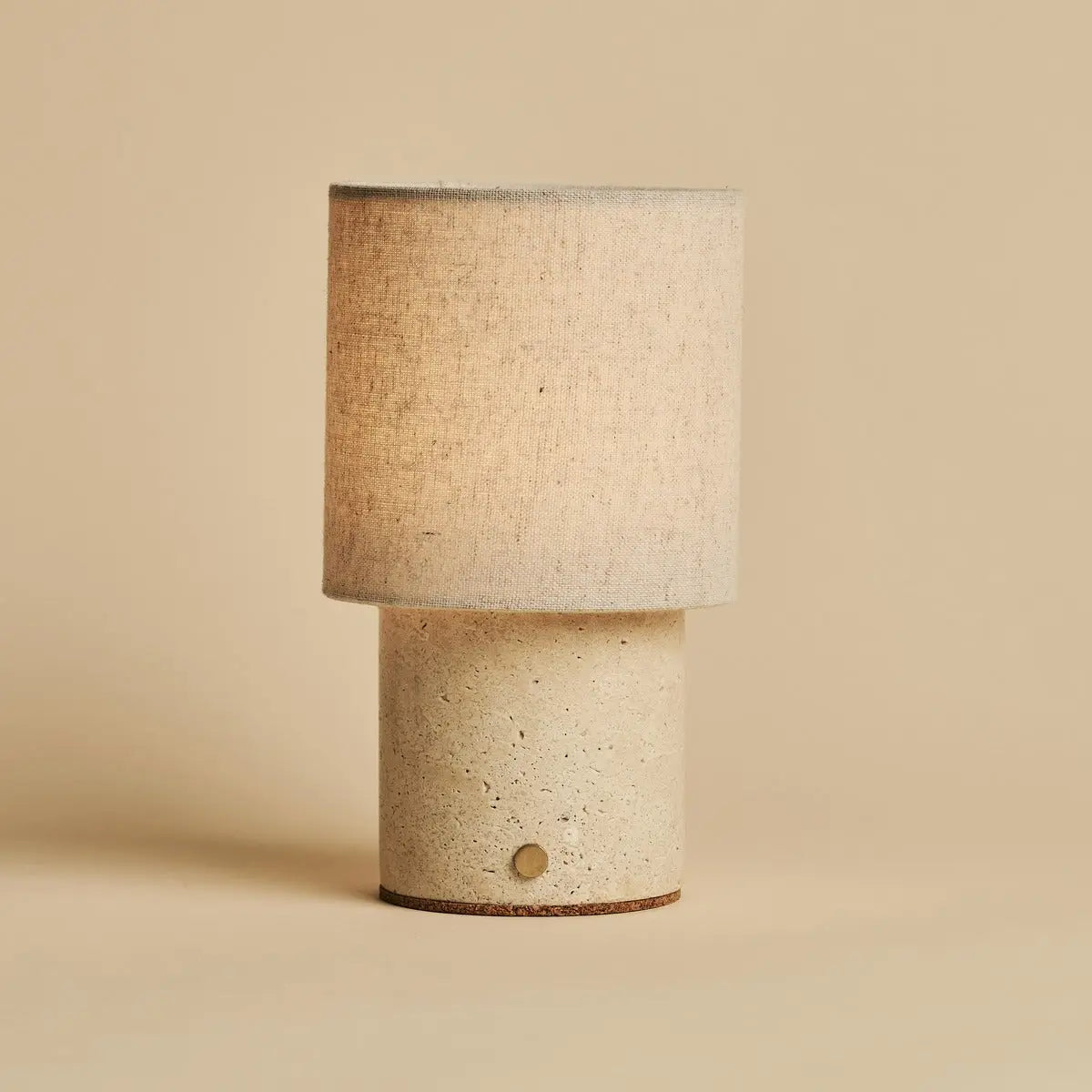 Onoda Beige / Travertino Classico – Travertine Rechargeable Table Lamp – With Linen Interchangeable Lampshade & Rechargeable Design - Tavellio
