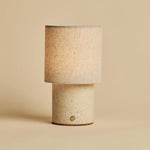 Onoda Beige / Travertino Classico – Travertine Rechargeable Table Lamp – With Linen Interchangeable Lampshade & Rechargeable Design - Tavellio