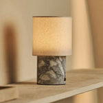 Dou White / Bianco Statuarietto – Marble Rechargeable Table Lamp – Cordless, 3 Light Modes & With Linen Interchangeable Lampshade