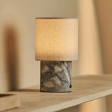 Dou White / Bianco Statuarietto – Marble Rechargeable Table Lamp – Cordless, 3 Light Modes & With Linen Interchangeable Lampshade