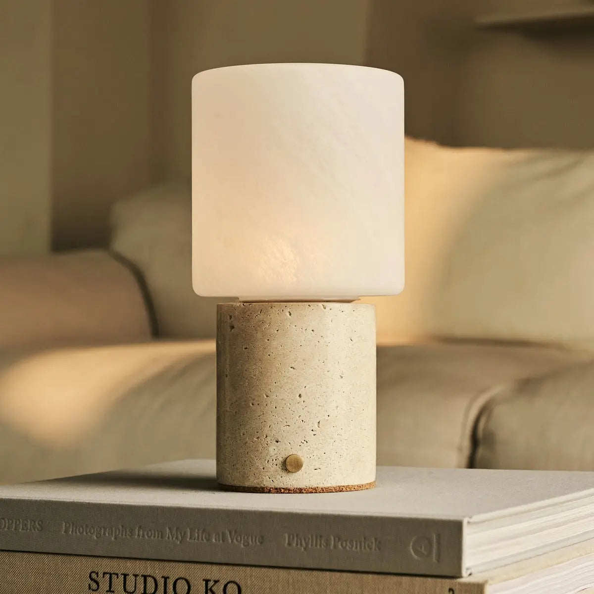 Cuyp Beige / Travertino Classico – Travertine Rechargeable Table Lamp – Cordless, USB Rechargeable & Up to 100 Hours Runtime