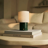 Onoda Green / Verde Alpi – Marble Rechargeable Table Lamp – With Linen Interchangeable Lampshade & Rechargeable Design