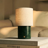 Onoda Green / Verde Alpi – Marble Rechargeable Table Lamp – With Linen Interchangeable Lampshade & Rechargeable Design