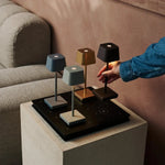 Sarphati Mini Shadow Grey Cordless Table Lamp Perfect for Hospitality Industry – Wireless Rechargeable via Charging Station, Dimmable Lamp & 3 Light Modes Tavellio