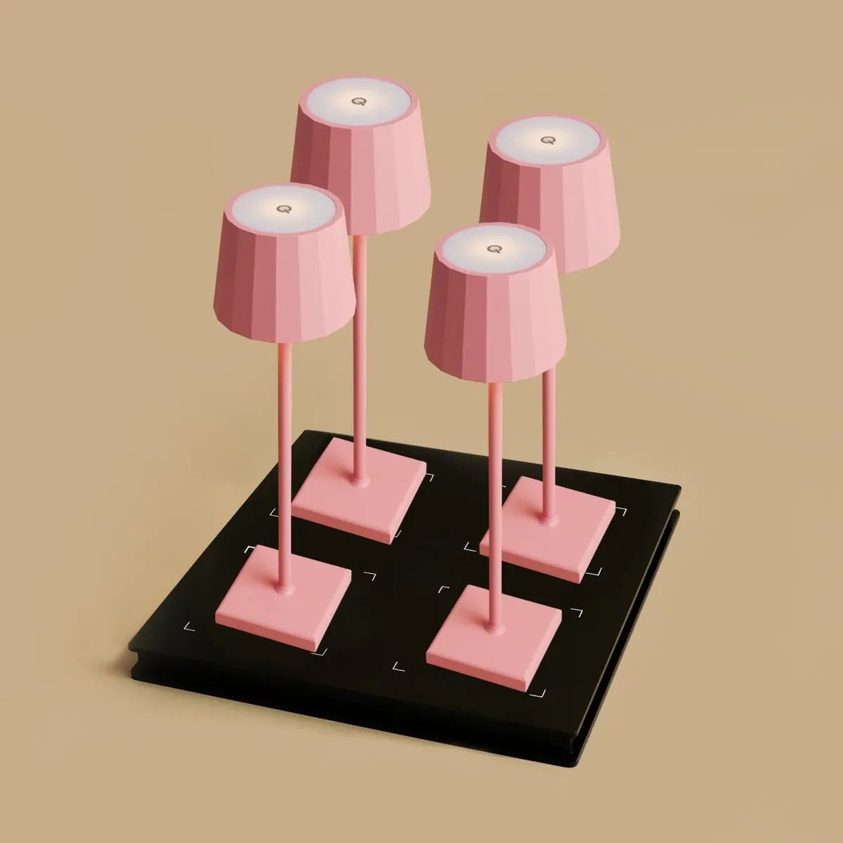 Combi Set Professional – 4 x Wouter Flamingo Pink Rechargeable Table Lamps & 1 x Amstel Wireless Charging Station with Qi-Technology – Perfect for Restaurants, Hospitality & Hotels Tavellio
