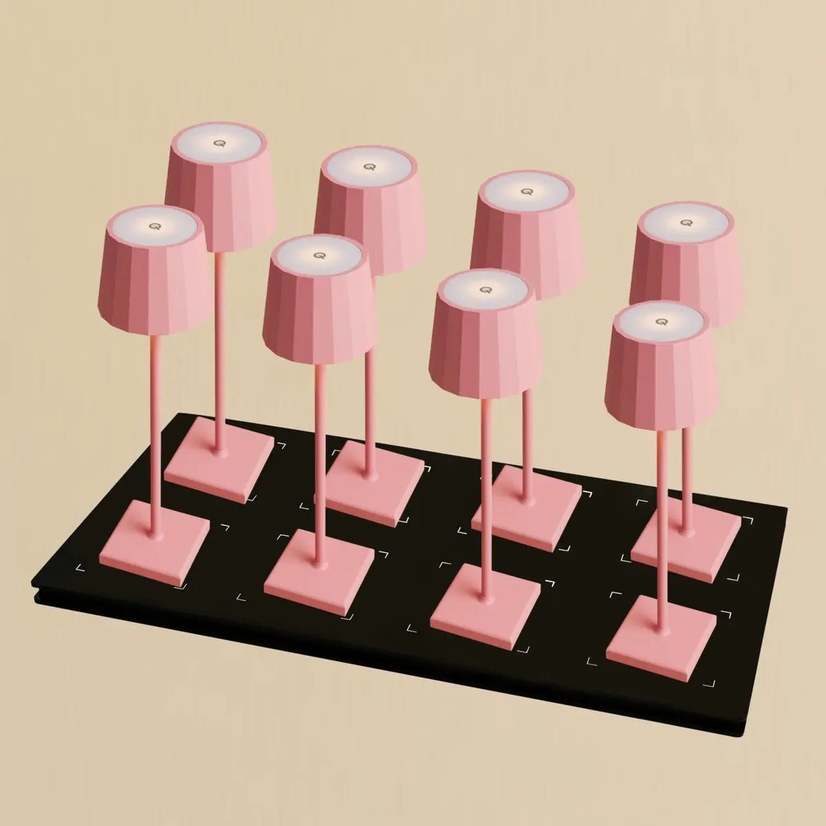 Combi Set Professional – 8 x Wouter Flamingo Pink Rechargeable Table Lamps & 1 x Central Station Wireless Charging Station with Qi-Technology – Perfect for Restaurants, Hospitality & Hotels Tavellio