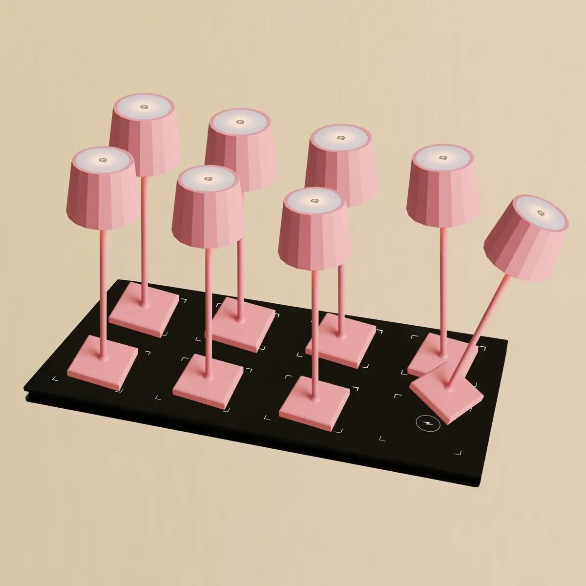 Combi Set Professional – 8 x Wouter Flamingo Pink Rechargeable Table Lamps & 1 x Central Station Wireless Charging Station with Qi-Technology – Perfect for Restaurants, Hospitality & Hotels Tavellio