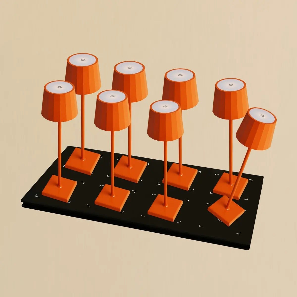 Combi Set Professional – 8 x Wouter Blossom Orange Rechargeable Table Lamps & 1 x Central Station Wireless Charging Station with Qi-Technology – Perfect for Restaurants, Hospitality & Hotels Tavellio