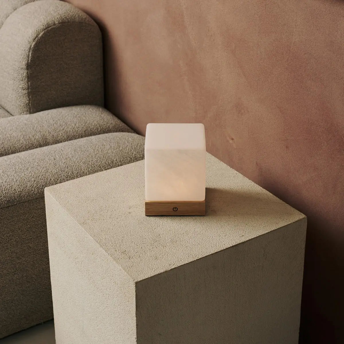 Yce Light Brown Cordless Wooden Lamp with Frozen Glass – Rechargeable, Dimmable, 100-Hour Battery - Tavellio