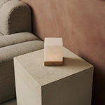 Yce Light Brown Cordless Wooden Lamp with Frozen Glass – Rechargeable, Dimmable, 100-Hour Battery - Tavellio