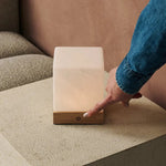Yce Light Brown Cordless Wooden Lamp with Frozen Glass – Rechargeable, Dimmable, 100-Hour Battery - Tavellio