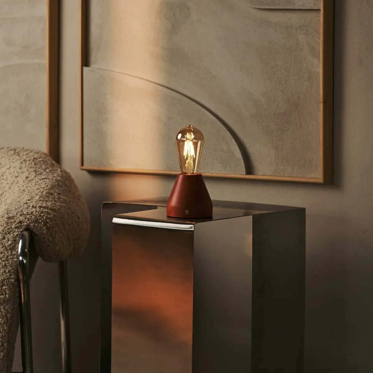 Zavi Chestnut Brown Rechargeable LED Table Lamp – Cordless, Dimmable, 100-Hour Battery