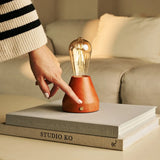 Zavi Chestnut Brown Rechargeable LED Table Lamp – Cordless, Dimmable, 100-Hour Battery