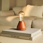 Zavi Chestnut Brown Rechargeable LED Table Lamp – Cordless, Dimmable, 100-Hour Battery