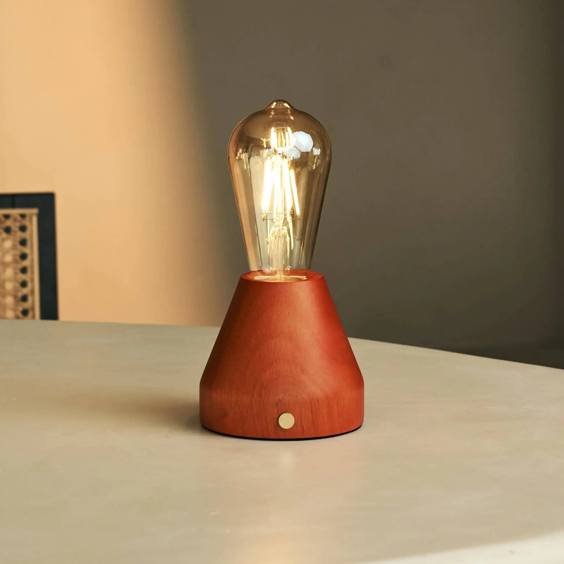 Zavi Chestnut Brown Rechargeable LED Table Lamp – Cordless, Dimmable, 100-Hour Battery