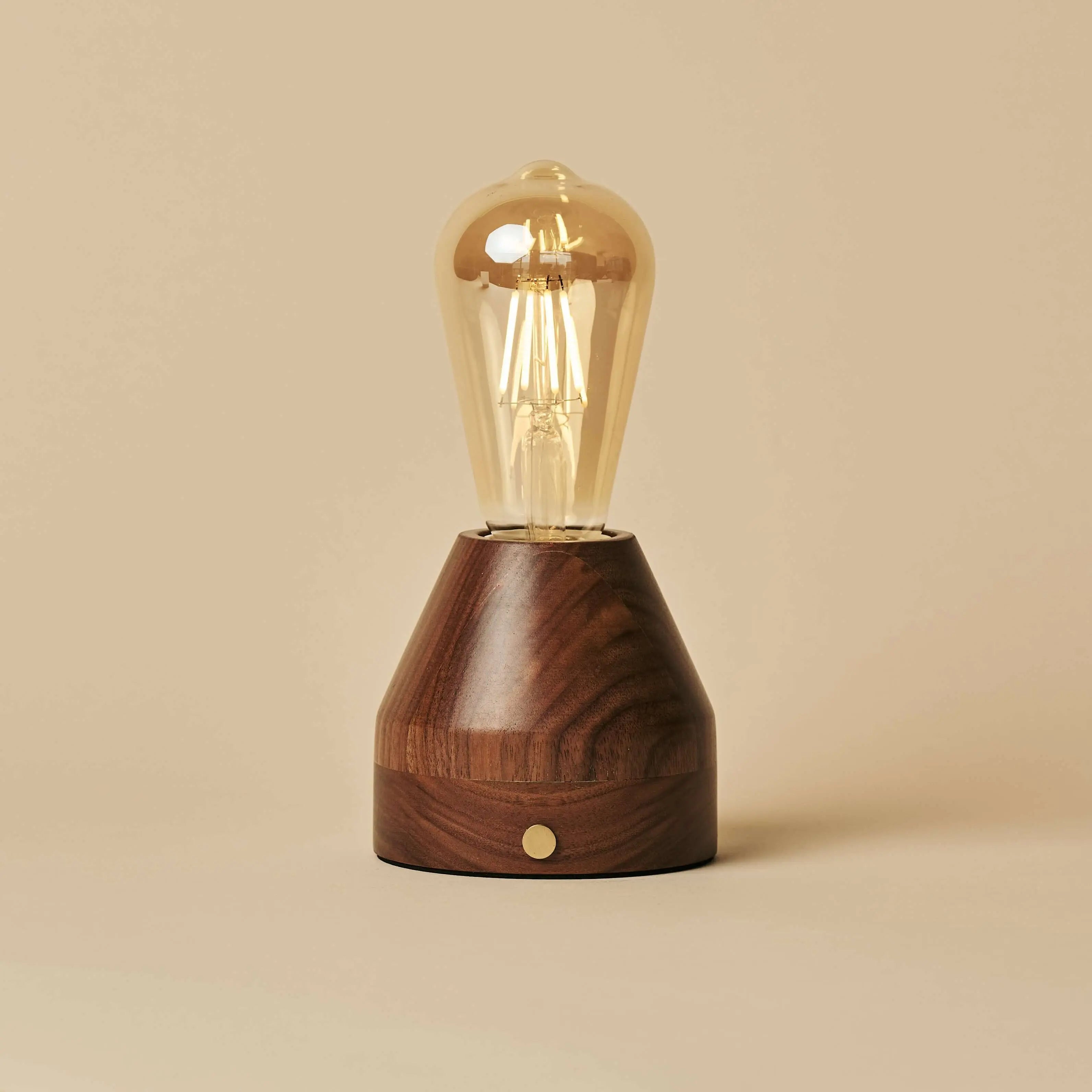 Zavi Walnut Rechargeable LED Table Lamp – Cordless, Dimmable, 100-Hour Battery