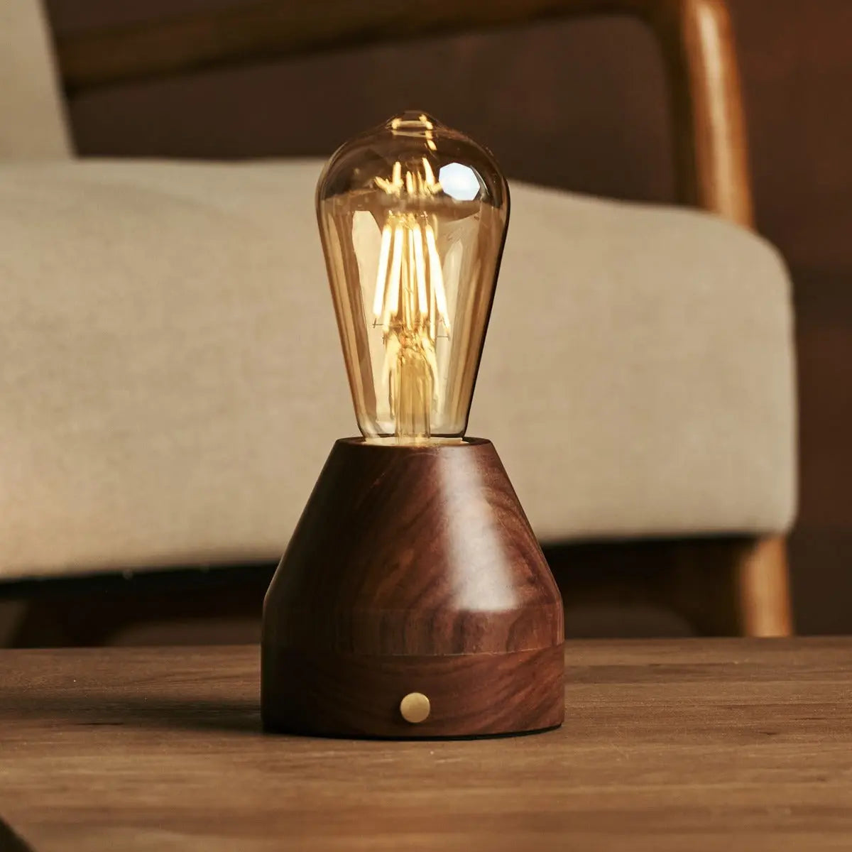 Zavi Walnut Rechargeable LED Table Lamp – Cordless, Dimmable, 100-Hour Battery
