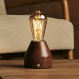 Zavi Walnut Rechargeable LED Table Lamp – Cordless, Dimmable, 100-Hour Battery
