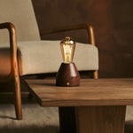 Zavi Walnut Rechargeable LED Table Lamp – Cordless, Dimmable, 100-Hour Battery