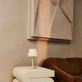 Zoë Light Brown Wooden Rechargeable Table Lamp | Dimmable, USB-C, 80-Hour Battery - Tavellio