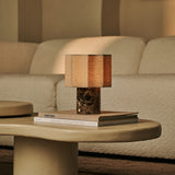 Bonnard Brown – Emperador Dark Marble Rechargeable Table Lamp | Cordless, Up to 100 Hours & Linen Blend