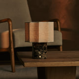 Bonnard Brown – Emperador Dark Marble Rechargeable Table Lamp | Cordless, Up to 100 Hours & Linen Blend