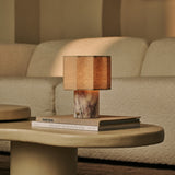 Bonnard White – Lilac Marble Rechargeable Table Lamp | Cordless, Up to 100 Hours & Linen Blend