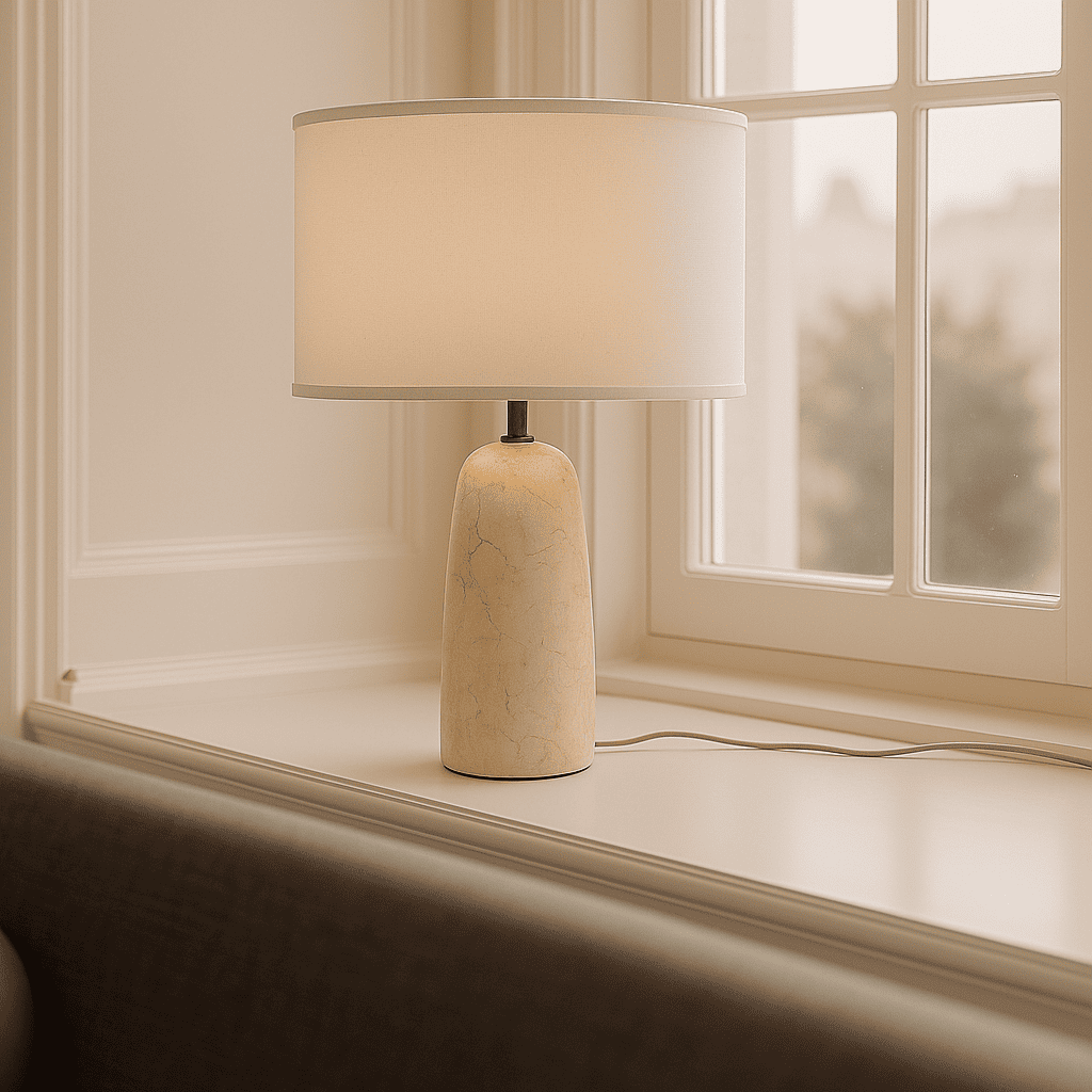 Charlotte Marble Lamp. Perfect for your interior with unique marble base and cotton lampshade.