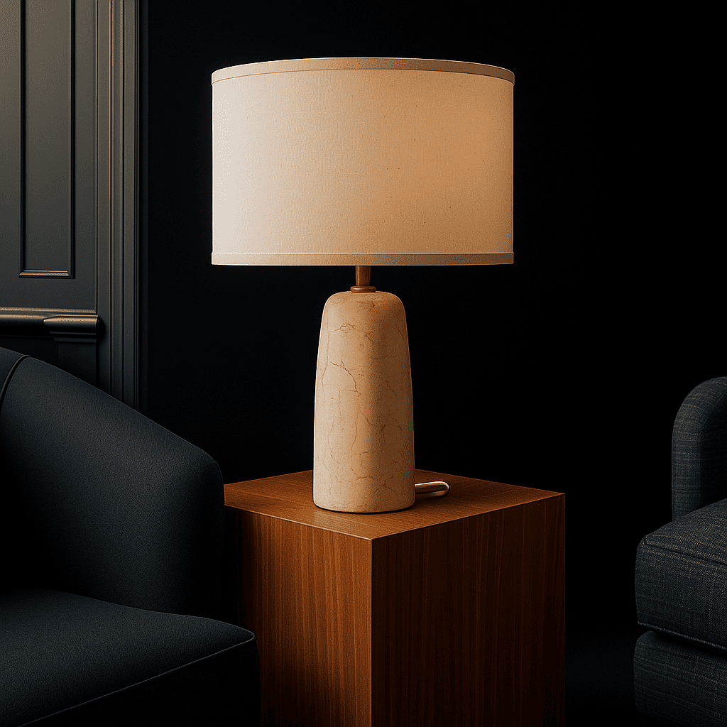 Charlotte Marble Lamp. Perfect for your interior with unique marble base and cotton lampshade.