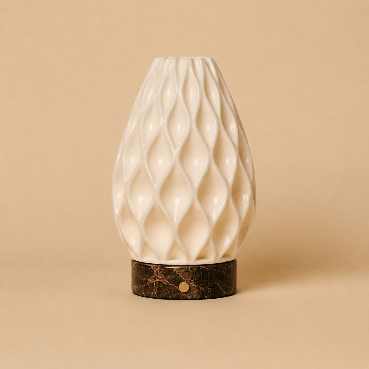 Vela Dark Brown, Emperador Dark Marble Cordless Table Lamp with Porcelain Shade