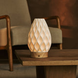 Vela Light Brown Wooden Cordless Table Lamp | 3D-Printed Porcelain, Dimmable & Up to 100 Hours of Battery Life