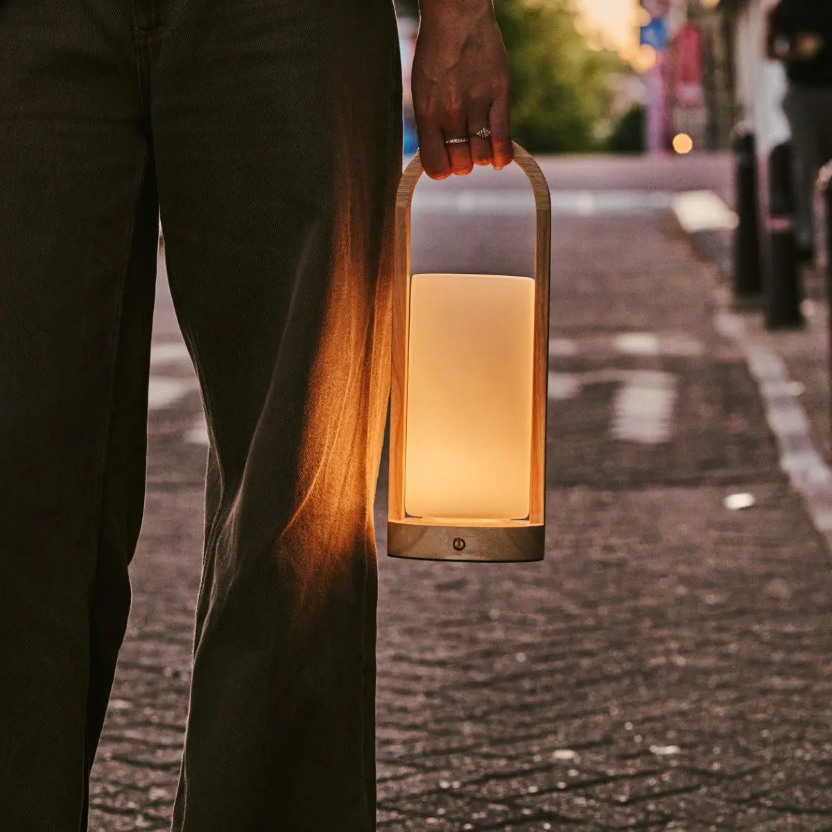 Evie Light Brown Rechargeable Wooden Table Lamp – Dimmable & Cordless