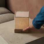 Zano Light Brown Wireless Lamp with Wood and Linen - Mood Lighting, LED Table Lamp with Battery