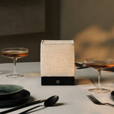 Zano Light Brown Wireless Lamp with Wood and Linen - Mood Lighting, LED Table Lamp with Battery