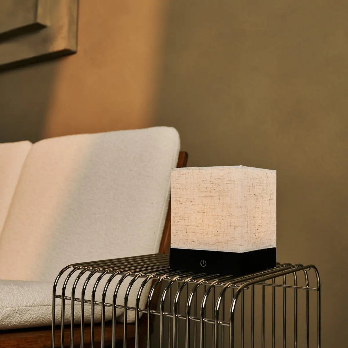 Zano Light Brown Wireless Lamp with Wood and Linen - Mood Lighting, LED Table Lamp with Battery