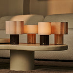 The Tavellio Nordic Collection with wooden bases and modular lampshades. Easily mix & match!